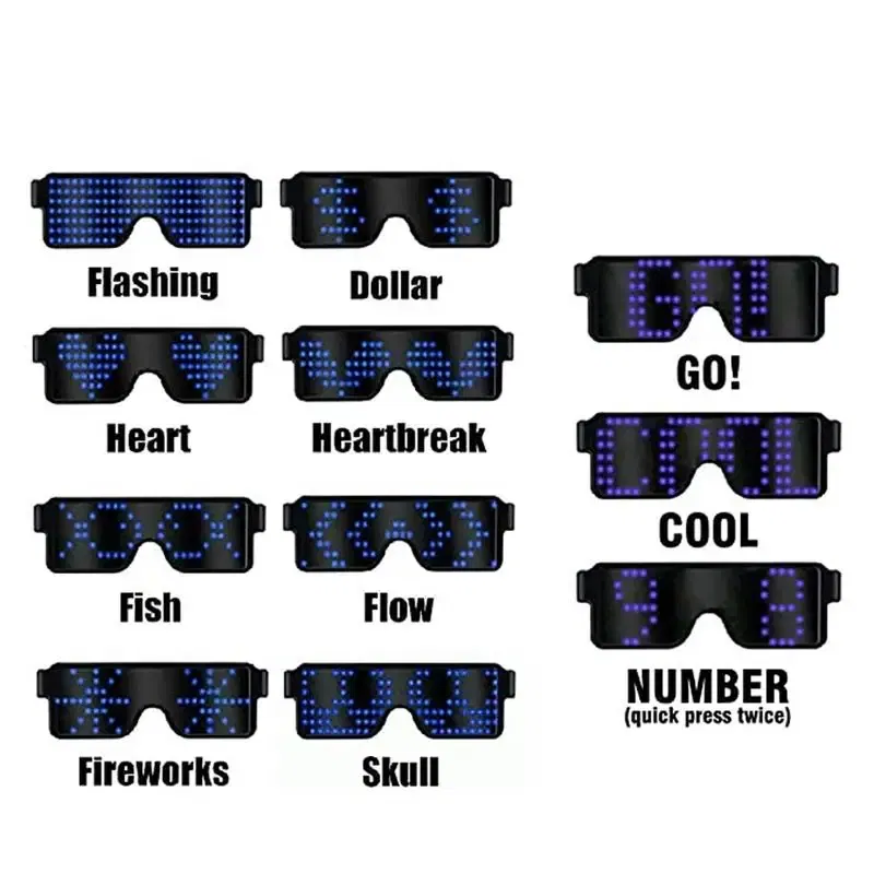 Color: WHITE - LED Glasses Party Luminous Glasses USB Charge Neon Glass Glowing Christmas Flashing Light Glow Sunglasses Holiday Party Supplies