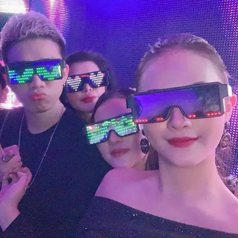 Color: WHITE - LED Glasses Party Luminous Glasses USB Charge Neon Glass Glowing Christmas Flashing Light Glow Sunglasses Holiday Party Supplies