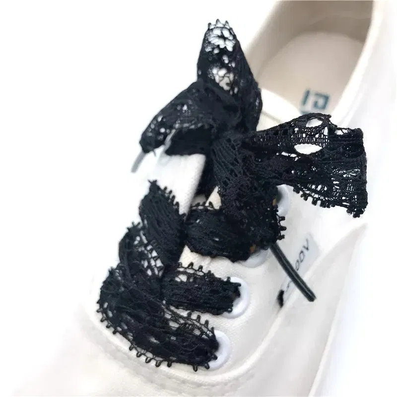 Color: WHITE, Length: 80cm, Ships From: CHINA - 1 Pair New Lace Shoelaces Women's Casual Shoes Fashion Ribbon Shoelace Outdoor Sneakers Black Shoe Laces 80CM/100CM/120CM