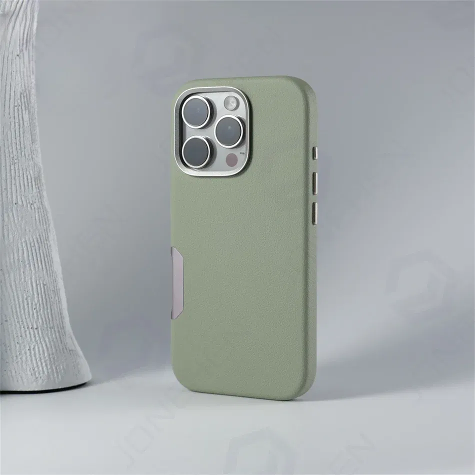 Color: black, Material: Vinyl - Aluminium Camera Button For iPhone 16 Pro Max Case Solid Leather Alloy Len Magnetic Wireless Charge Shockproof Cover For Magsafe