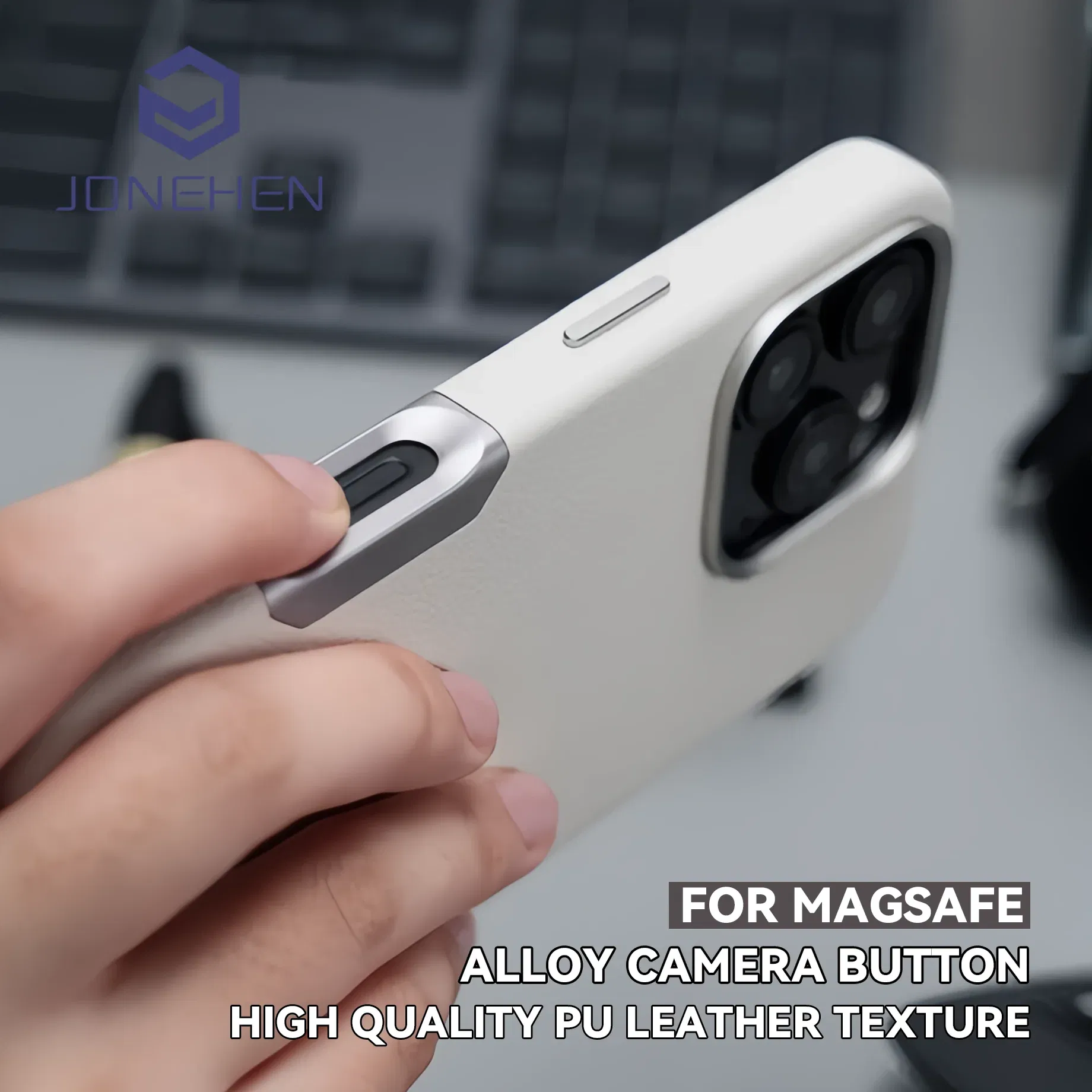 Color: black, Material: Vinyl - Aluminium Camera Button For iPhone 16 Pro Max Case Solid Leather Alloy Len Magnetic Wireless Charge Shockproof Cover For Magsafe