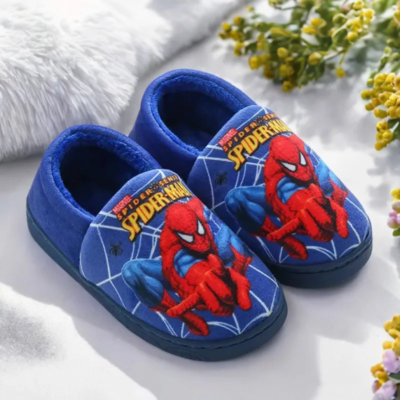 Color: SKY BLUE, Shoe Size: 3 - Children Cartoon Spider Print Cotton Slipper Soft Autumn Winter Warm Baby Boys Girl Indoor Home Bedroom Cotton Shoes Size 24-31