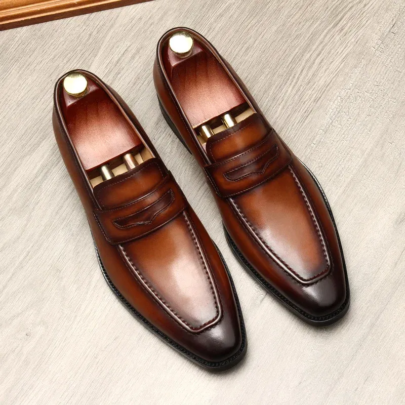 Color: Blue, Shoe Size: 9 - Large Size EUR37-46 Black / Brown Loafers Mens Business Dress Shoes Genuine Leather Prom Party Shoes