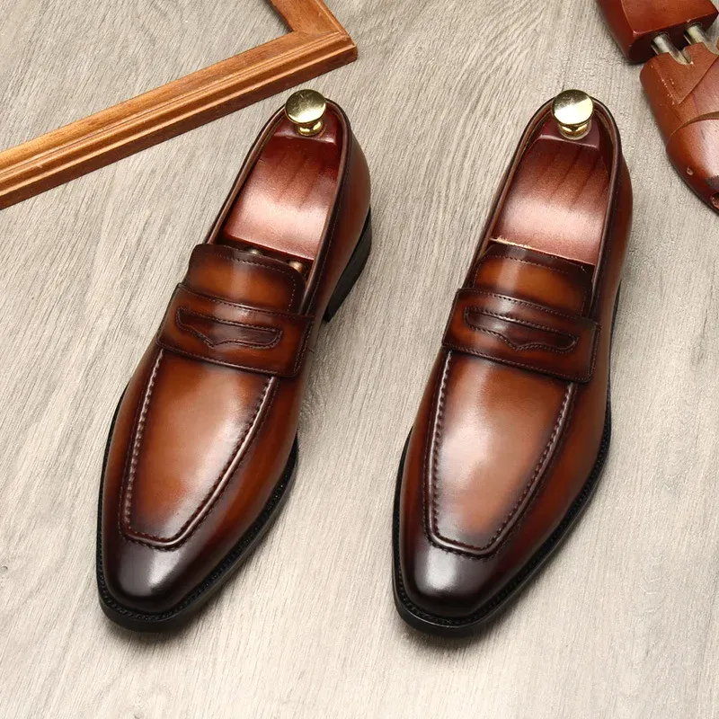 Color: Blue, Shoe Size: 9 - Large Size EUR37-46 Black / Brown Loafers Mens Business Dress Shoes Genuine Leather Prom Party Shoes