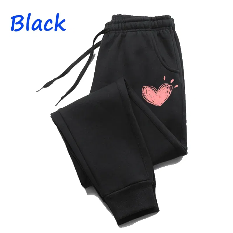 Color: SKY BLUE, Size: XXS - Women Cute Heart Printed Sweatpants Autumn Winter Cotton Long Pants Jogger Trousers Casual Sports Fitness Women Sweat Pants