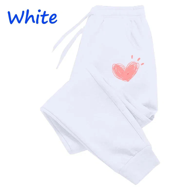 Color: SKY BLUE, Size: XXS - Women Cute Heart Printed Sweatpants Autumn Winter Cotton Long Pants Jogger Trousers Casual Sports Fitness Women Sweat Pants