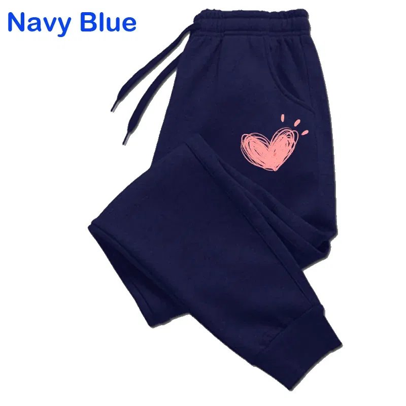 Color: SKY BLUE, Size: XXS - Women Cute Heart Printed Sweatpants Autumn Winter Cotton Long Pants Jogger Trousers Casual Sports Fitness Women Sweat Pants