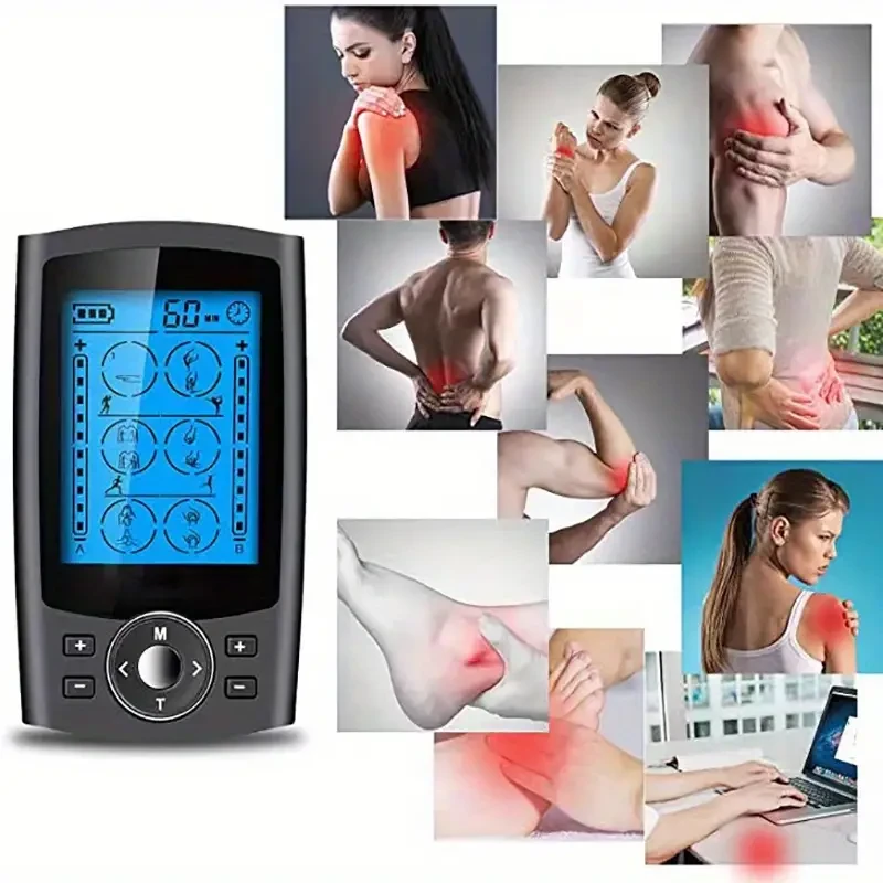 Portable TENS Muscle Stimulator with 36 Modes - USB Rechargeable, Dual Channel EMS Relax & Slimming Device for Pain Relief, Includes 10 Electrode Pads & Storage Bag