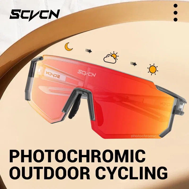 Color Name: Pink - SCVCN Color Photochromic Cycling Glasses Outdoo Fashion Sports Sunglasses Men MTB Cycling Sunglasses Women Road Bike Glasses