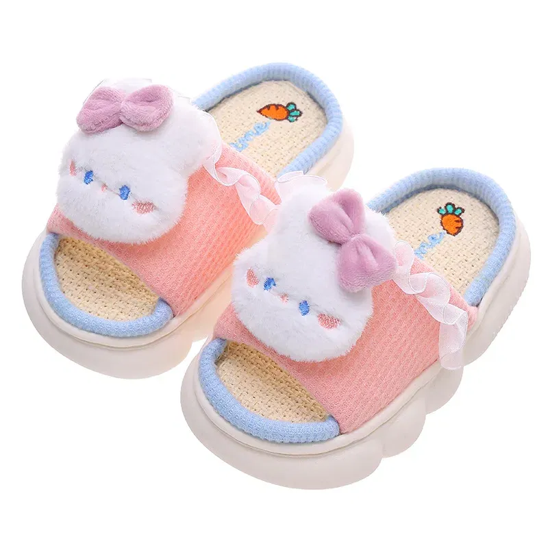 Color: Green, Shoe Size: 4.5 - Women's Slippers Casual Cute Cartoon Open Toe Platform Slippers Girls' Breathable, Lightweight, Non-slip Home Shoes