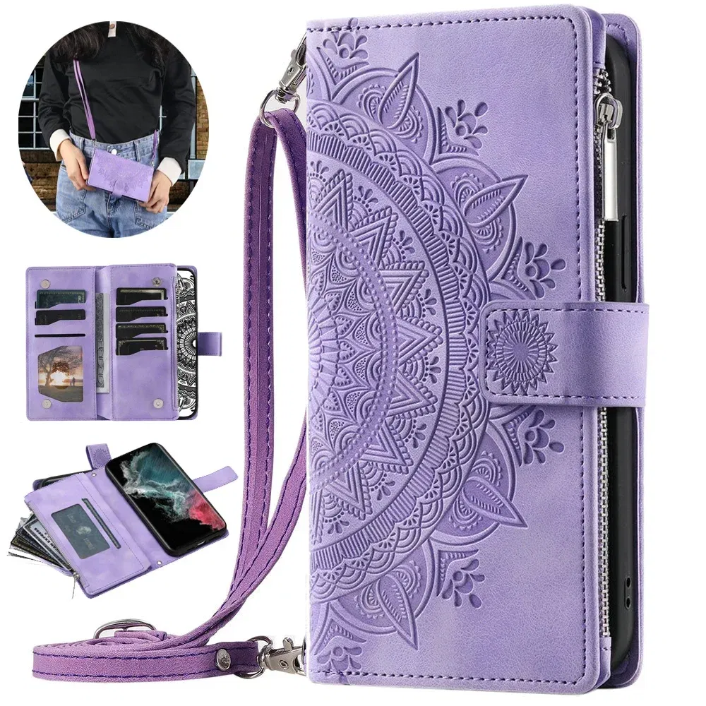 Material: PC, Color: PEACOCK BLUE - A55 A34 A15 5G Zipper Wallet CrossBody Leather Case for Samsung Galaxy A54 Luxury Cover A55 A35 A14 A05 A04 A05s 35 A 55 54 Etui