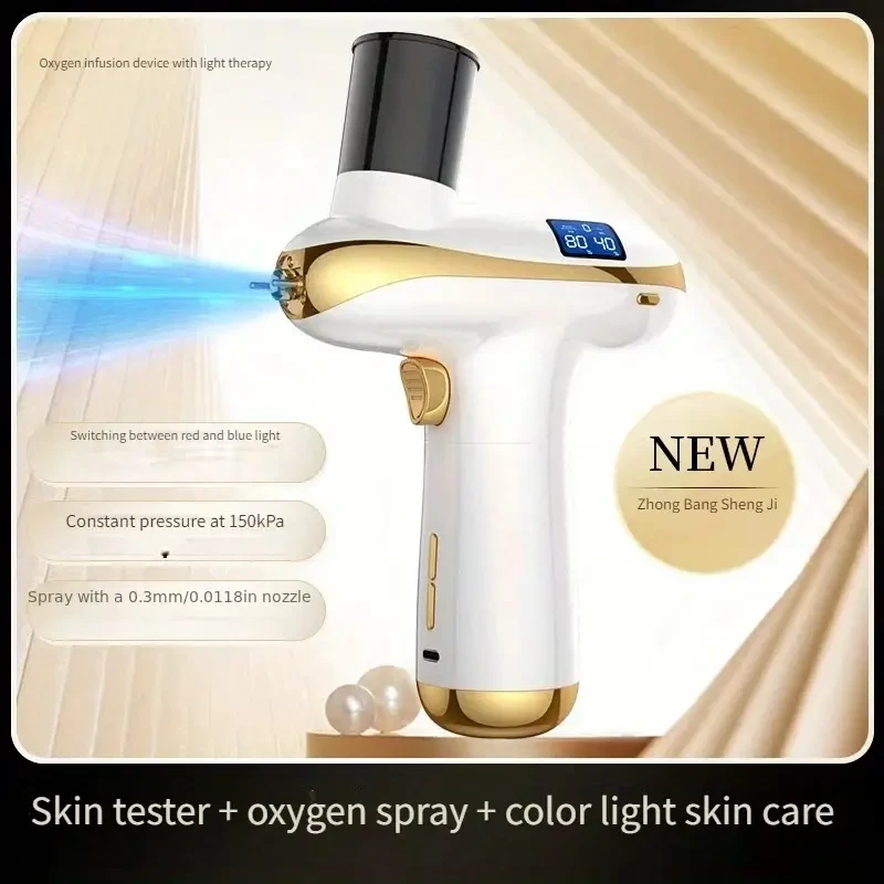 USB Rechargeable Nano High-Pressure Facial Hydration Spray Device with Blue & Red LED Skin Care, 1000mAh Lithium Polymer Battery, 36V Handheld Portable Skin Moisturizer and Tester