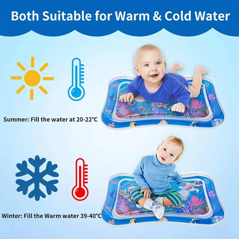 Color: Yellow - Baby Water Play Mat Inflatable Cushion PVC Infant Tummy Time Toddler Water Pad For Kids Early Education Developing Activity Toys