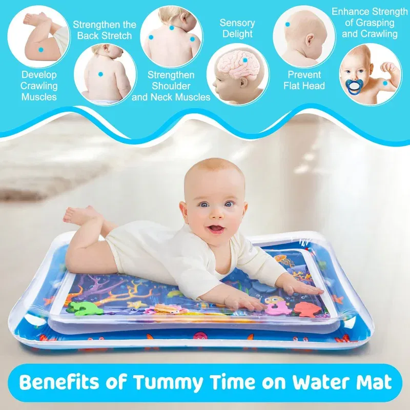 Color: Yellow - Baby Water Play Mat Inflatable Cushion PVC Infant Tummy Time Toddler Water Pad For Kids Early Education Developing Activity Toys