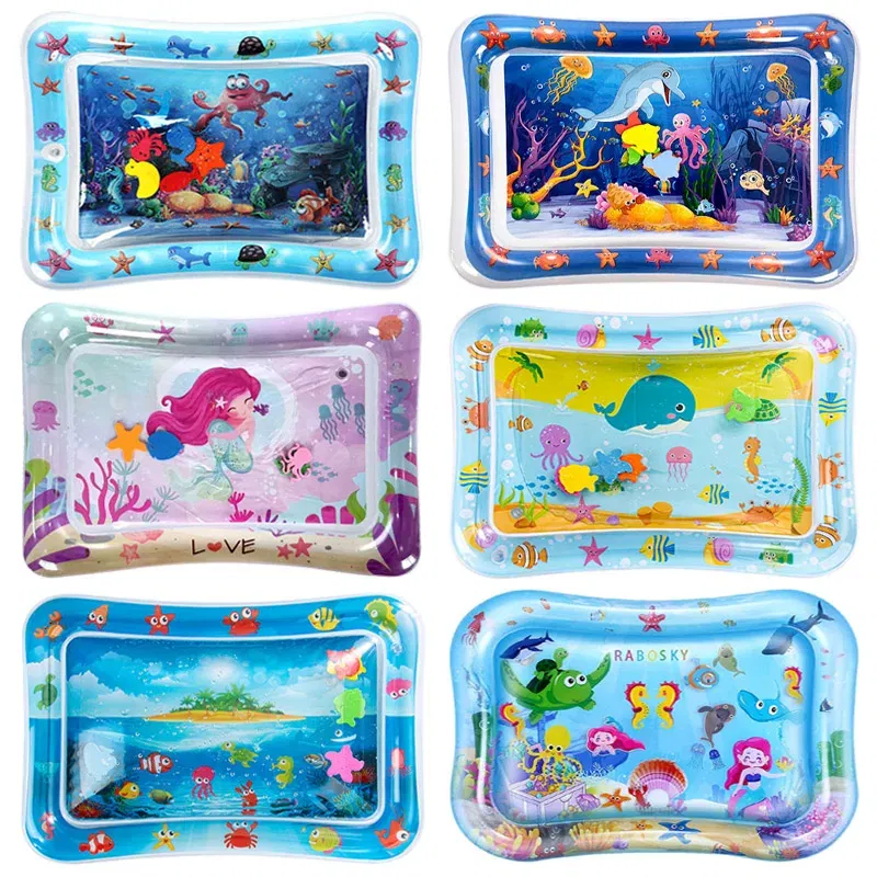 Color: Yellow - Baby Water Play Mat Inflatable Cushion PVC Infant Tummy Time Toddler Water Pad For Kids Early Education Developing Activity Toys