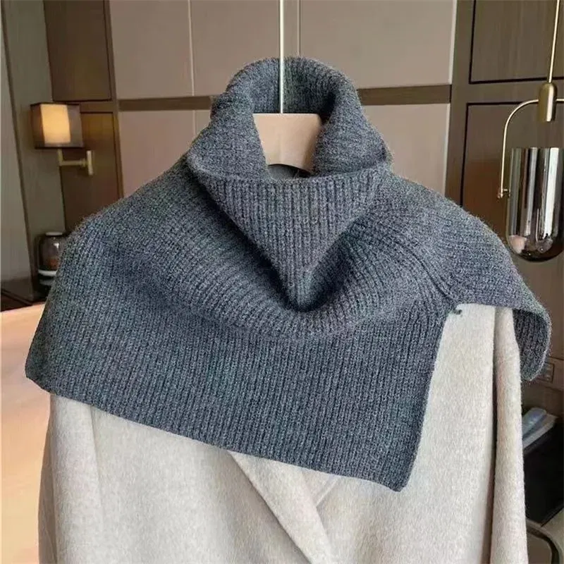 Color: Dark Grey, Size: One Size - Pullover Scarf Knitted Shawl Winter Scarf False Collar Coat Bib Warm Scarf Turtleneck Slit Jumper Shawl Clothes Accessories