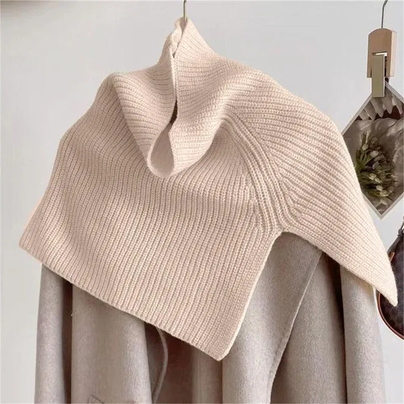 Color: Dark Grey, Size: One Size - Pullover Scarf Knitted Shawl Winter Scarf False Collar Coat Bib Warm Scarf Turtleneck Slit Jumper Shawl Clothes Accessories