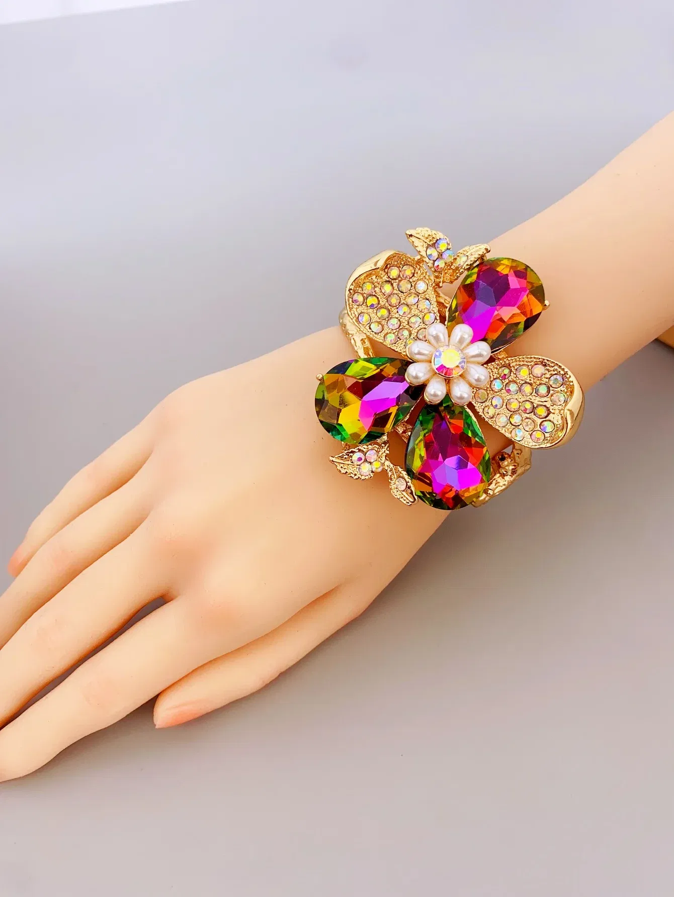 Metal Color: Platinum Plated - Exaggerated Zinc Alloy Flower Bracelet for Women in Various Occasions bracelets for women