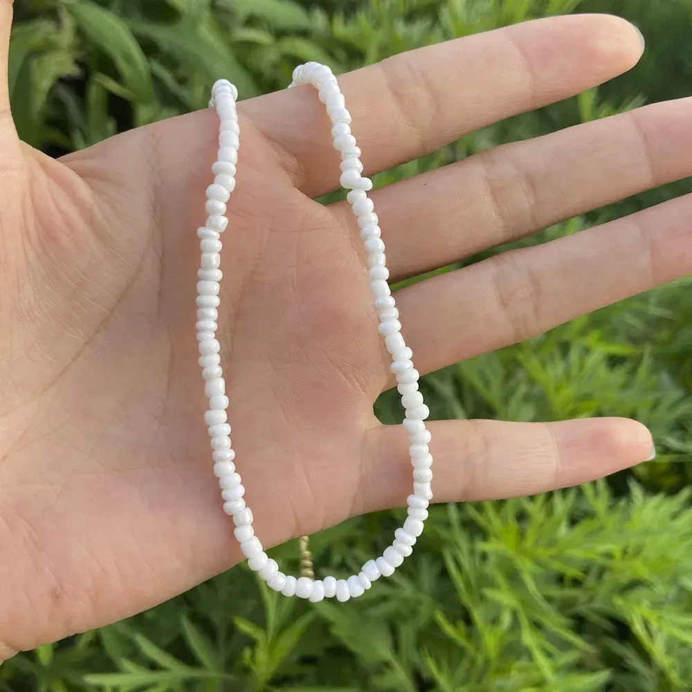 Metal Color: Steel color - 2022 New Trend Colorful Rice Beads Necklace Bohemia Fashion Style Ladies Clavicle Chain Necklace Girls String Pearl Neck Jewelry