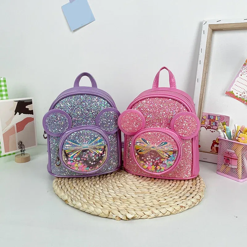 Color: Blue - New Cute Children's Bag Fashion Sequin Kindergarten Backpacks for Baby Girls Cartoon Casual Schoolbag Princess Bag Girls Gifts