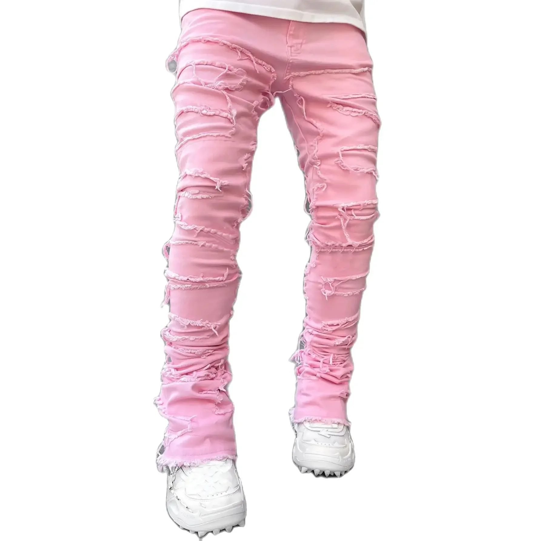 Color: Dark Grey, Size: M - Men's Regular Fit Stacked Jeans Ripped Slim Fit Patch Distressed Destroyed Straight Denim Pants Hip Hop Streetwear Trouser Cloth