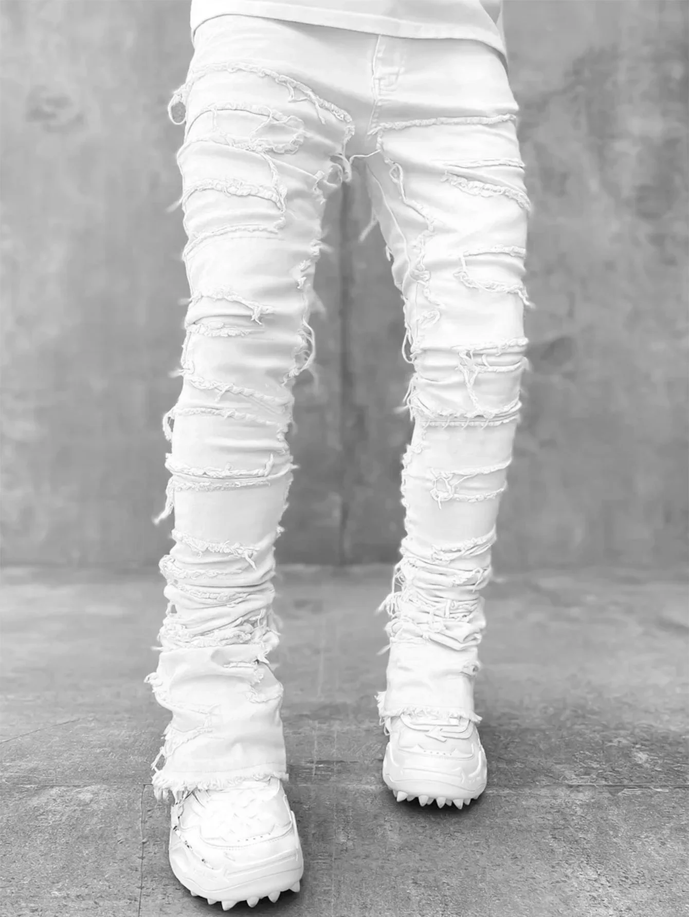 Color: Dark Grey, Size: M - Men's Regular Fit Stacked Jeans Ripped Slim Fit Patch Distressed Destroyed Straight Denim Pants Hip Hop Streetwear Trouser Cloth