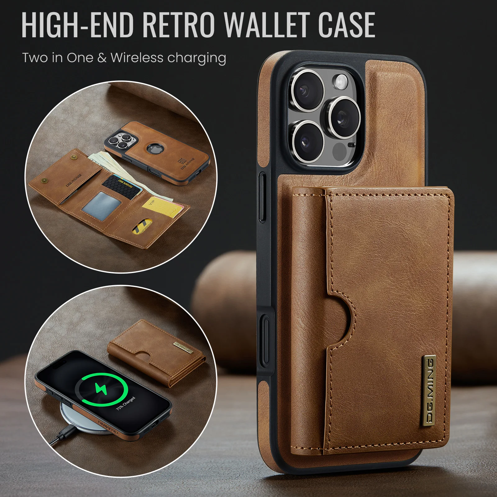 Color: Brown, Material: Nylon - Detachable 2 IN 1 Magnetic For Magsafe Leather Case For iPhone 16 Pro Max 15 12 13 11 14 Plus 16e Flip Wallet Card Holder Cover