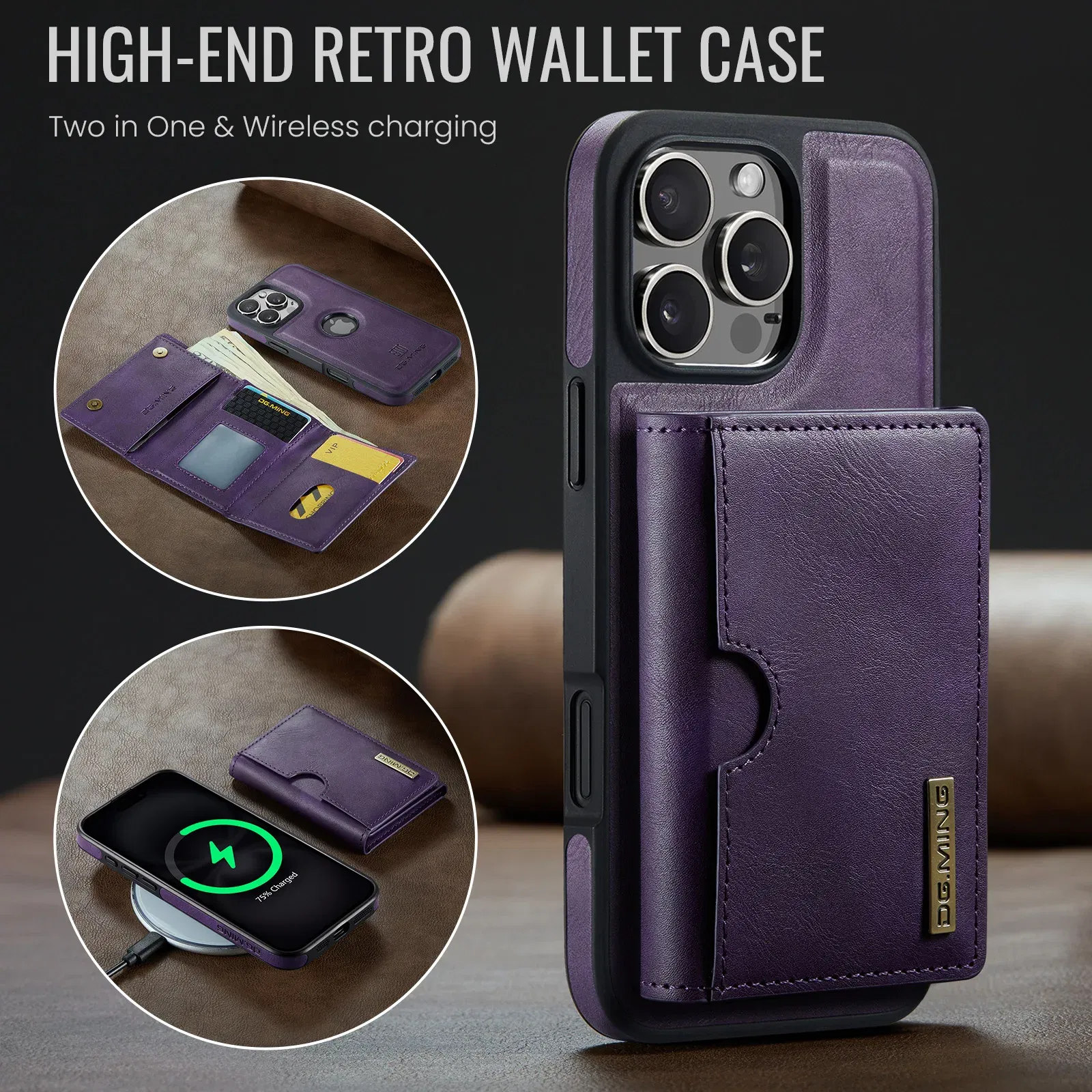Color: Brown, Material: Nylon - Detachable 2 IN 1 Magnetic For Magsafe Leather Case For iPhone 16 Pro Max 15 12 13 11 14 Plus 16e Flip Wallet Card Holder Cover