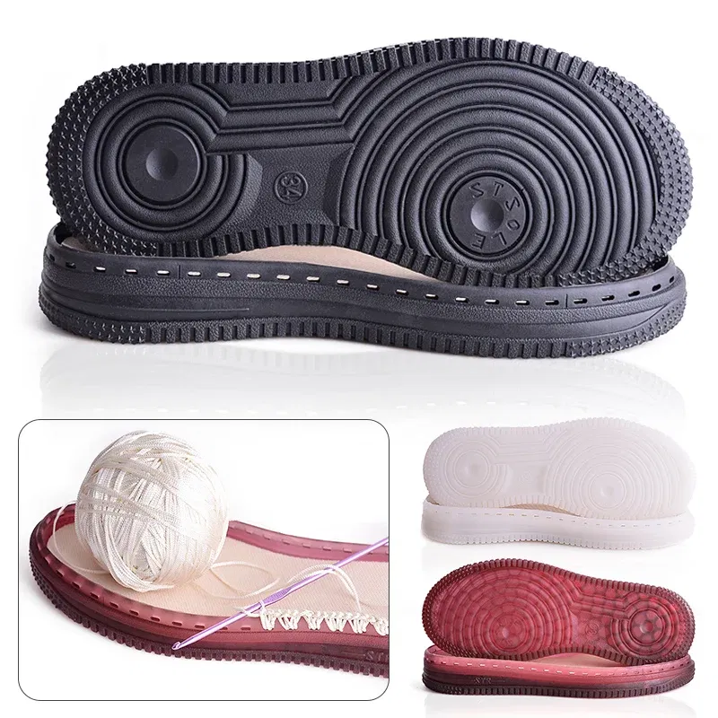Color: Red, Shoe Size: 4 - 1 Pair Soft Rubber Soles Hand-woven Hook Line Soles Anti-slip Shoe Patch Durable Repair Replacement For Boot Shoes