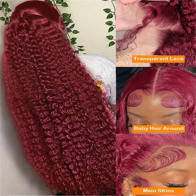 Hair Color: #6, Stretched Length: 28inches, Density: 180%, Ships From: CHINA - 30 40 Inch 99J Burgundy 13x6 Hd Lace Frontal Human Hair Wig Red Colored 13x4 Transparent Lace Curly Deep Wave Frontal Wig