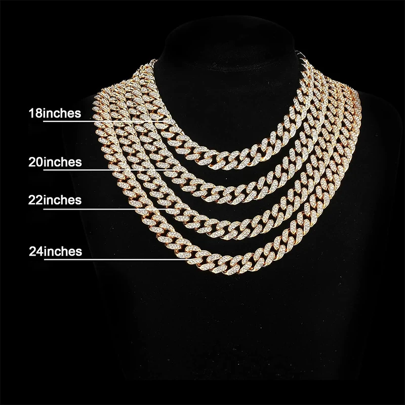 Metal Color: Dark Gold, Length: 40cm - Men Women Hip hop Iced Out Bling Chain Necklace High quality 13mm width Miami Cuban Chain HipHop Necklaces Fashion Jewelry