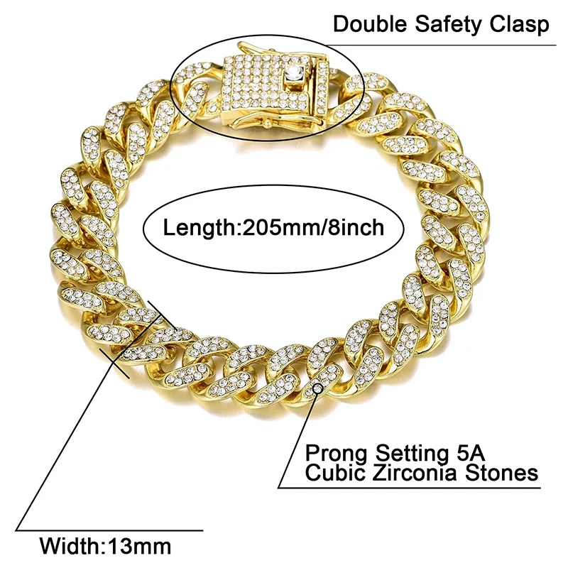 Metal Color: Dark Gold, Length: 40cm - Men Women Hip hop Iced Out Bling Chain Necklace High quality 13mm width Miami Cuban Chain HipHop Necklaces Fashion Jewelry
