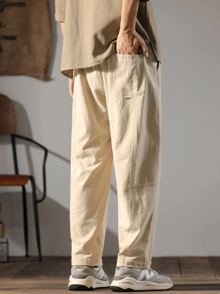Color: SKY BLUE, Size: S - Japenese Cotton Linen Pants Men Summer Straight Casual Ice Silk Sweatpants Male Wide leg Oversize Linen Trousers 2024 New