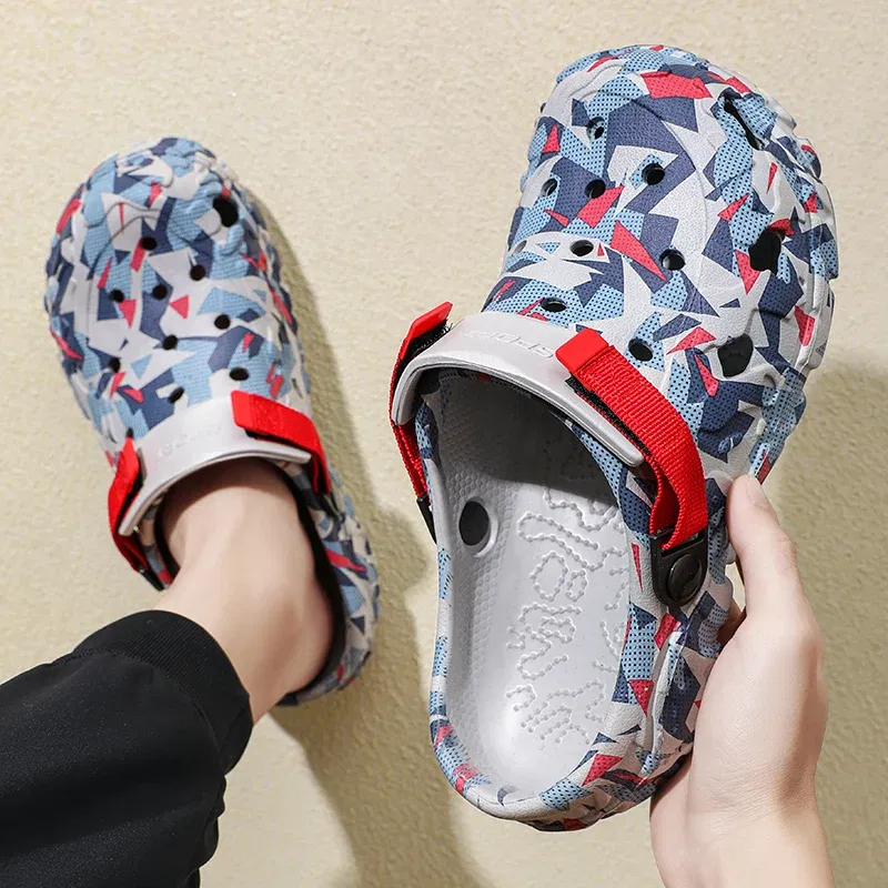 Color: Silver, Shoe Size: 44 - Fashion Garden Shoes Men's Clogs Slippers Sandal Flat Camouflage Sandals Male Sneakers Outdoor Flip Flops Home Clogs