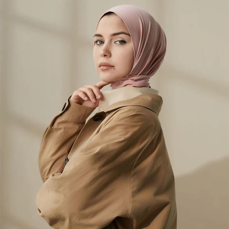 Color: Light Coffee - A Summer Lady Muslim Ribbon Base Hat Ultra-soft Elastic Balaclavas, Outdoor Sunscreen Breathable Hood, Headdress