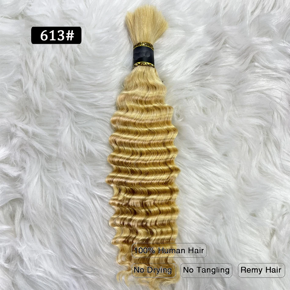 Color: 1B/30HL, Stretched Length: 26inches - Pre-Colored Brazilian Deep Wave Bulk Human Hair No Weft Remy Bulk Human Hair 14 To 28 Inch Bulk Hair Extension Crochet Braids