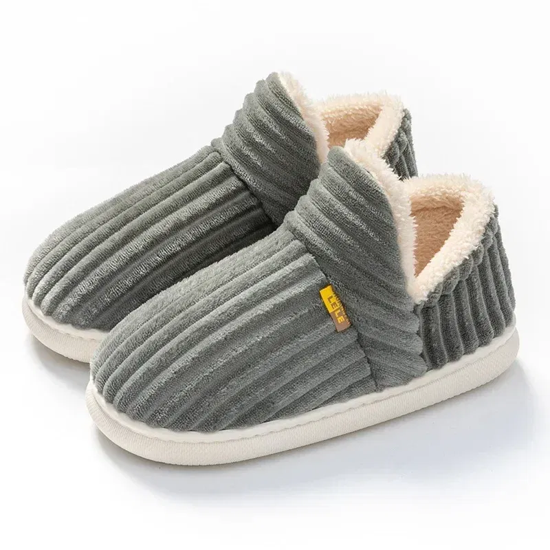 Color: Blue, Shoe Size: 42-43 - Winter Couple Style Concise Solid Color Wrap Heels Plush Slippers Non-slip Warm Flip Flops Women Men Home Casual Cotton Shoes