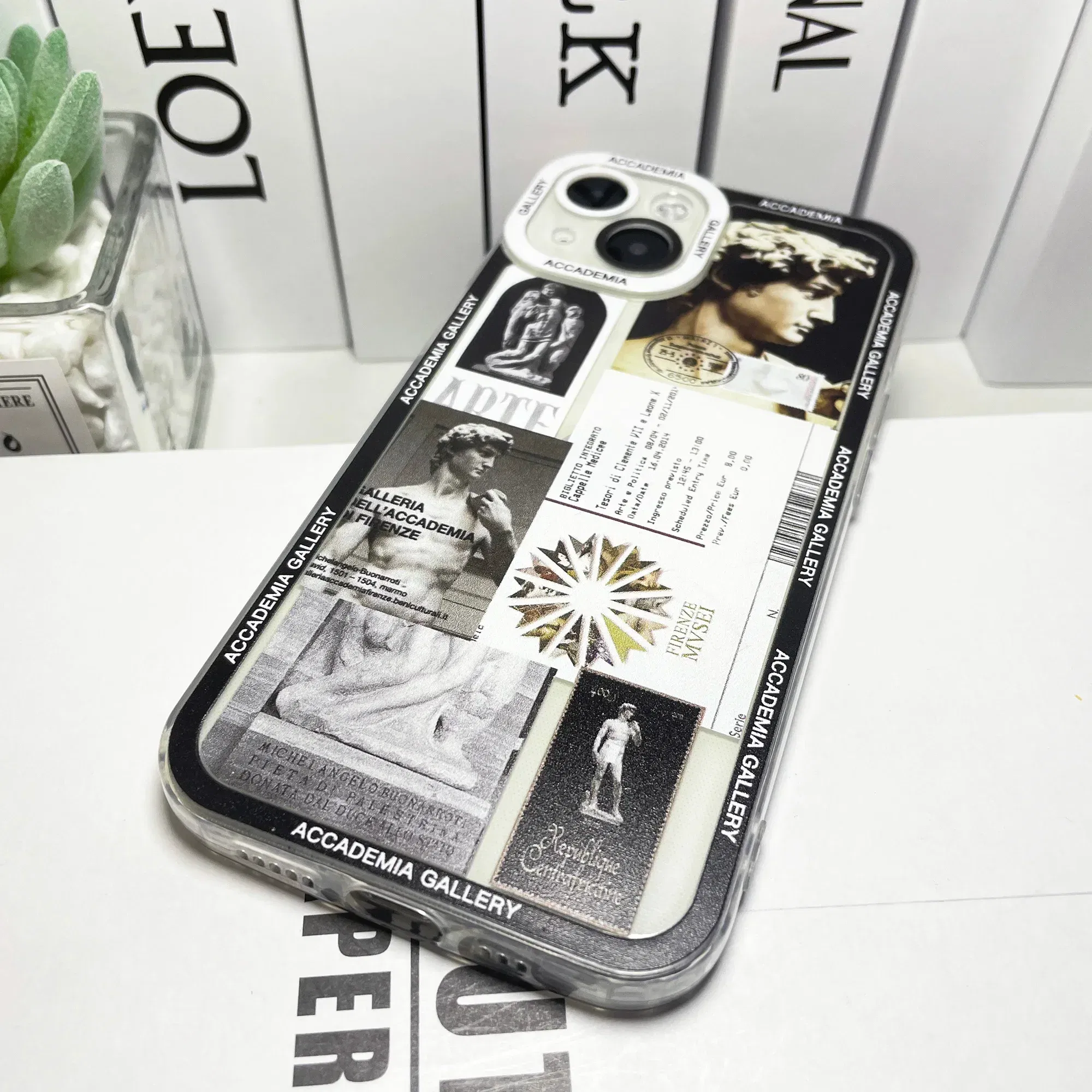 Color: Blue, Material: leather - Van Gogh David Museum Tickets Stickers Collage Art Phone Case For iPhone 14 13 12 11 Pro Max Mini XS X XR SE 7 8 Plus Soft Cover