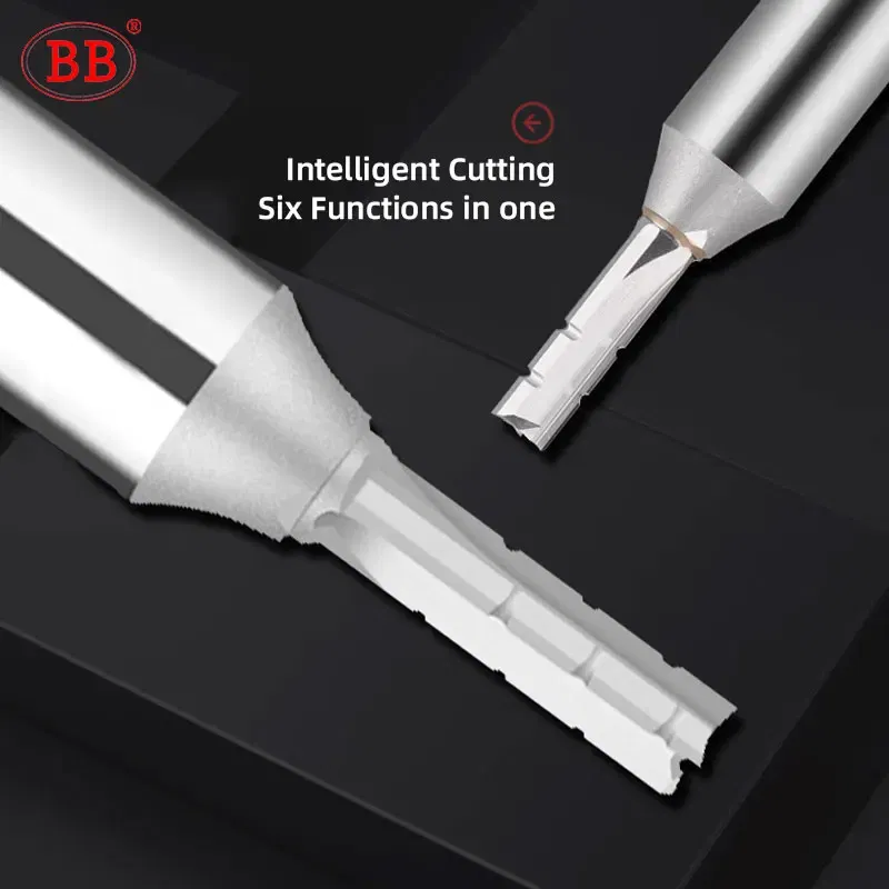 Cutting Edge Length: 30mm, Dimensions: 3.175*1*3 - BB Straight Slot Milling Cutter CNC Wood Engraving Machine Mill Rough Shape TCT Coated Edge D 6mm 8mm 2T 3T 4F Shank 1/2 12.7mm