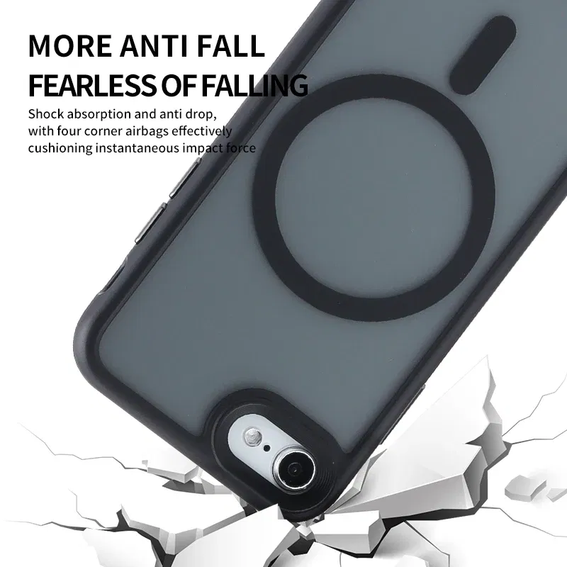 Color: WHITE, Material: aluminum - Magnetic Luxury Matte Translucent Armor Shockproof Case For iPhone 7 8 SE2 SE3 7Plus 8Plus For Magsafe Wireless Charge Cover