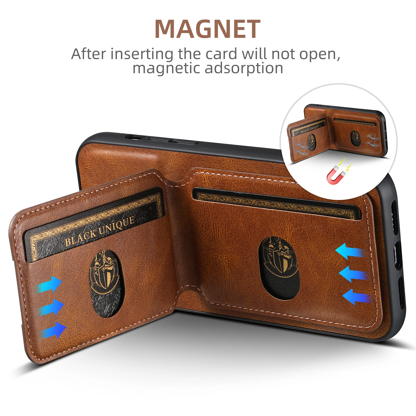 Color: Black, Material: nylon - SUTENI Card Holder Leather Magnetic Pocket Cover Wallet Phone Case For iPhone X XS XR 11 12 13 14 15 Pro Max Plus