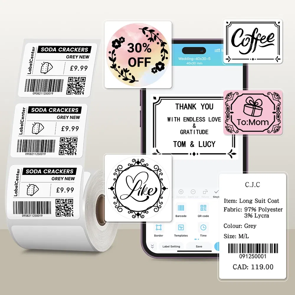 Color: Light White - Phomemo Label Maker Paper M110 Label Adhesive Paper White Waterproof Thermal Sticker for M110 M221 M200 M220 Portable Printer