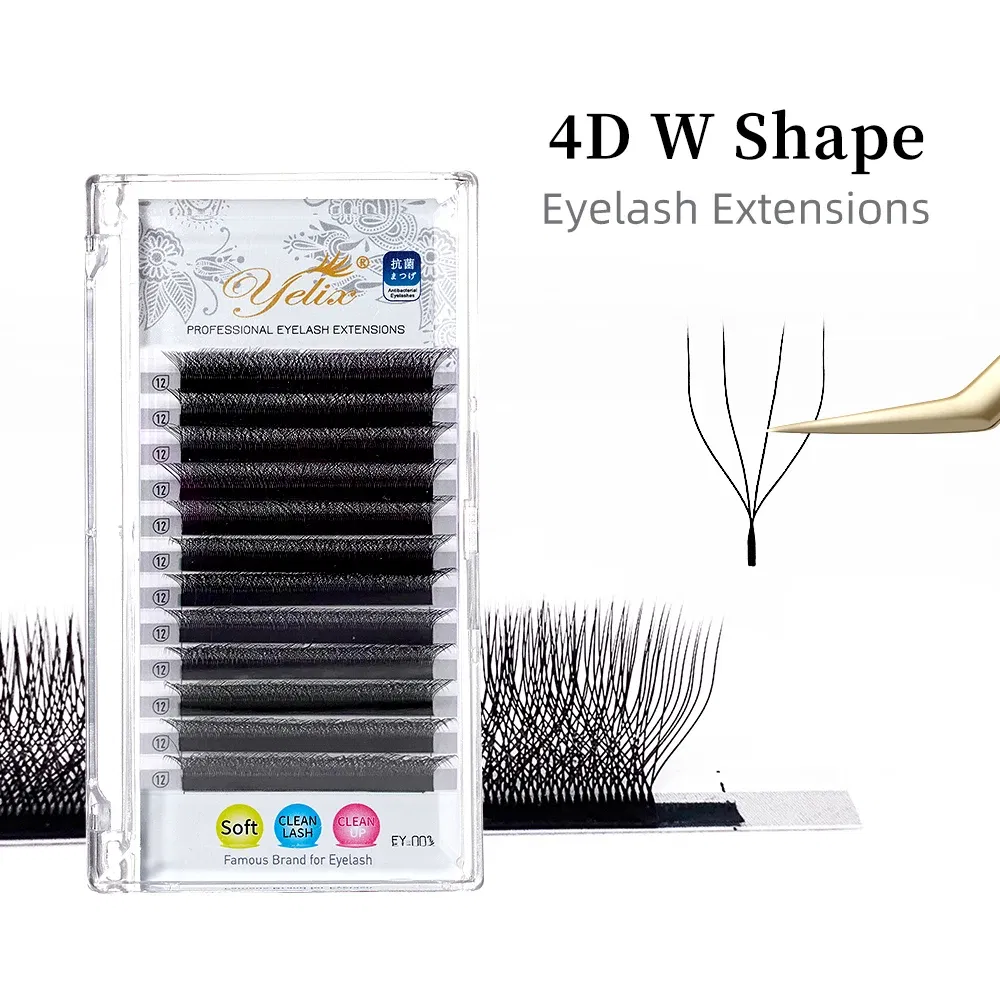 Color: Brushed Chrome, Curl: C, Thickness: 0.07mm, Length: 11mm - Yelix Cilios 5D W Shape Eyelash Extensions 4D/6D Premade Volume Fans Natural Soft Automatic Flowering Lash Makeup Supplies