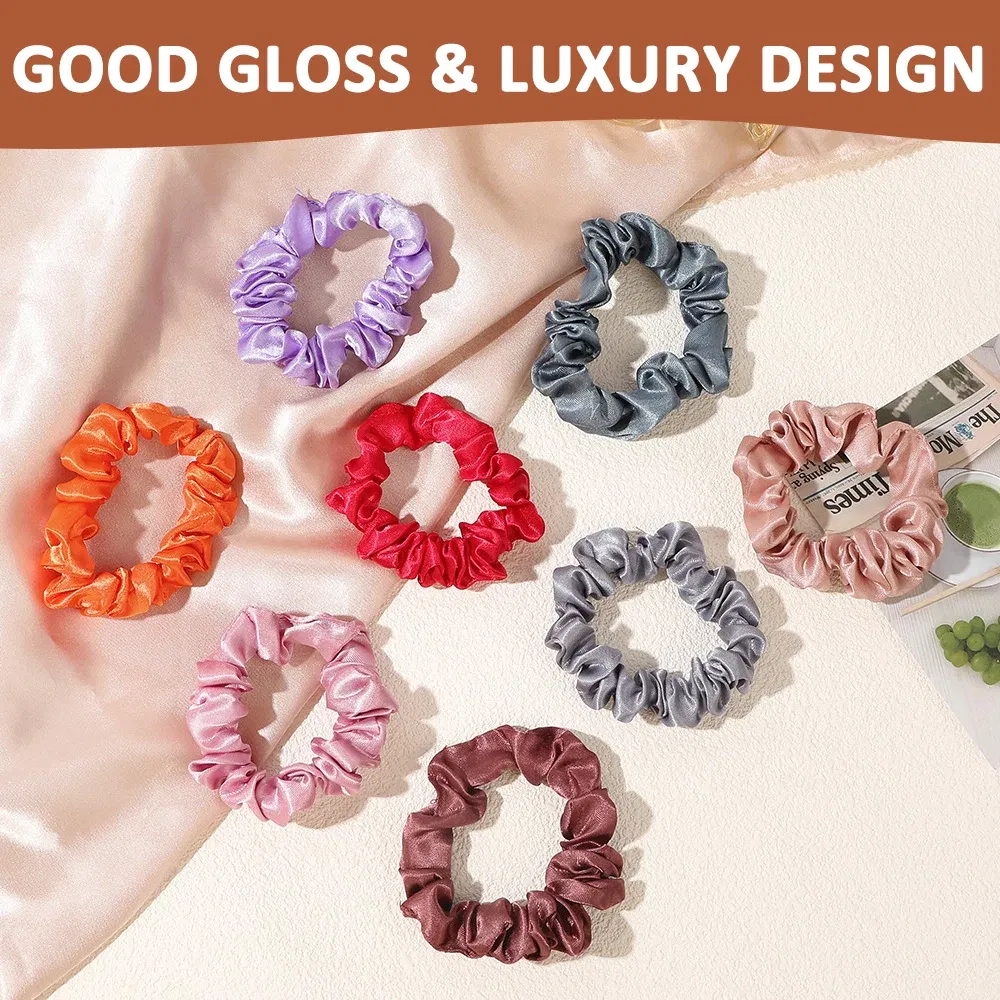 Color: army green - 10pcs/pack Women Colorful Satin Silk Scrunchies Elastic Hair Bands Solid Color Dot Hair Ties Ponytail Holder Hair Accessories