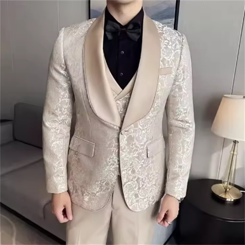 Color: Red, Size: XXL - Green Men's Suit 3-Piece, Wedding Party Dress Jacket with Vest & Trousers, Asian Size Slim Men Sets, Beige Black Blue Available