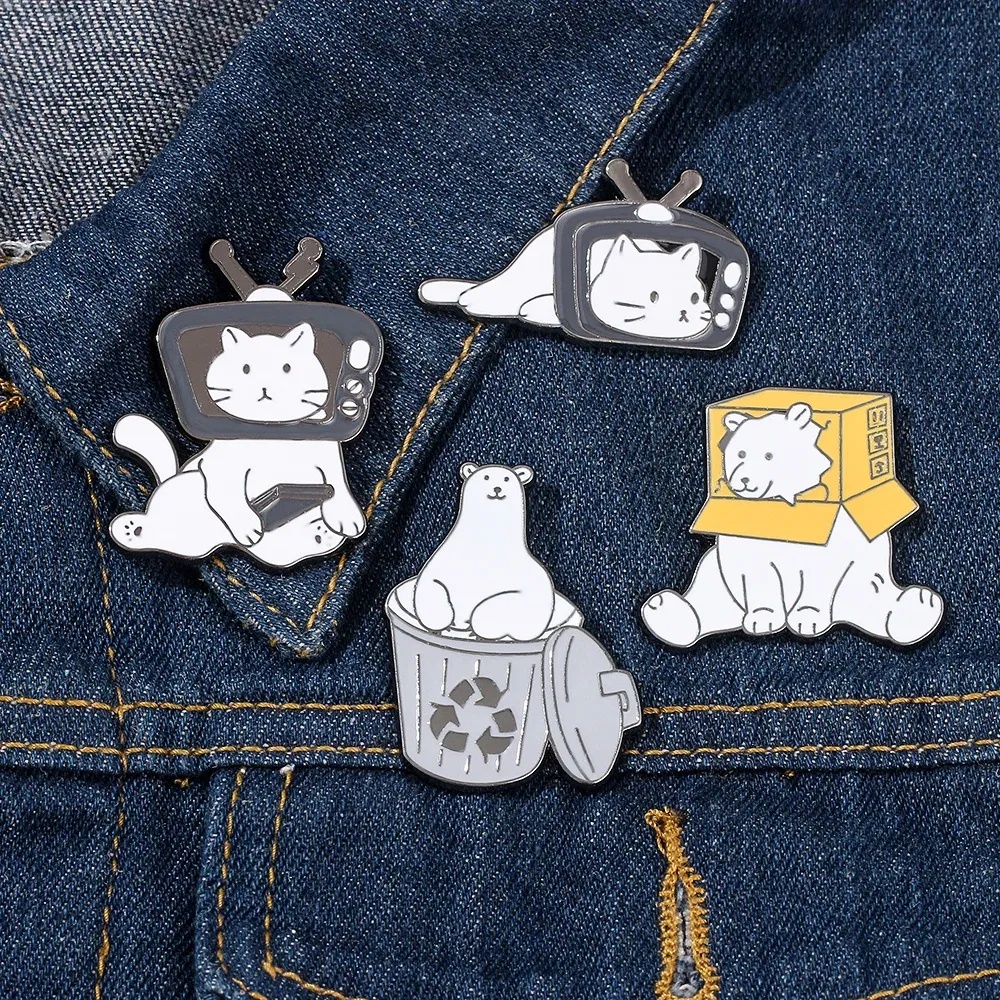 Metal color: Gold-color, Ships From: CHINA - Cartoon Cute Animal Brooch Bear Trash Can Lovely Cat Enamel Pins Badge Lapel Collar Fashion Woman Jewelry Accessories Gifts