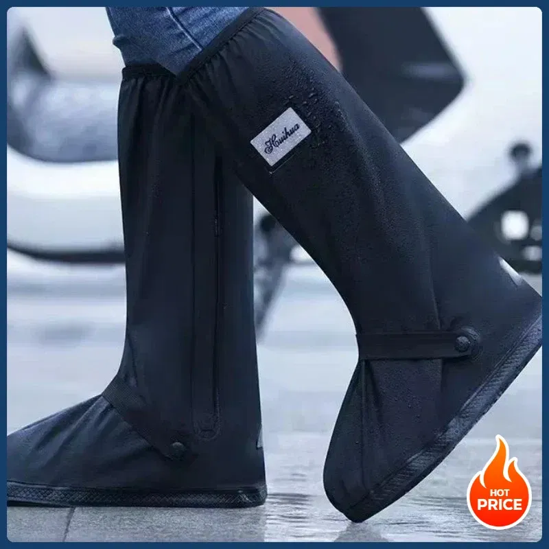 Color: black, Size: XXL - Recycling rain boot cover anti-slip boot cover Unisex bicycle shoes rain and snow day protective cover