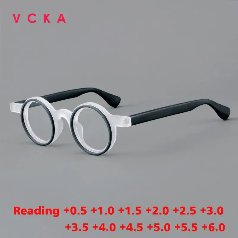 Frame Color: GRAY, Eye Prescription: +125 - VCKA Round Acetate Photochromic Reading Glasses Frame Men Prescription Anti-blue Eyeglasses Women Custom Eyewear +0.50 to+6.0