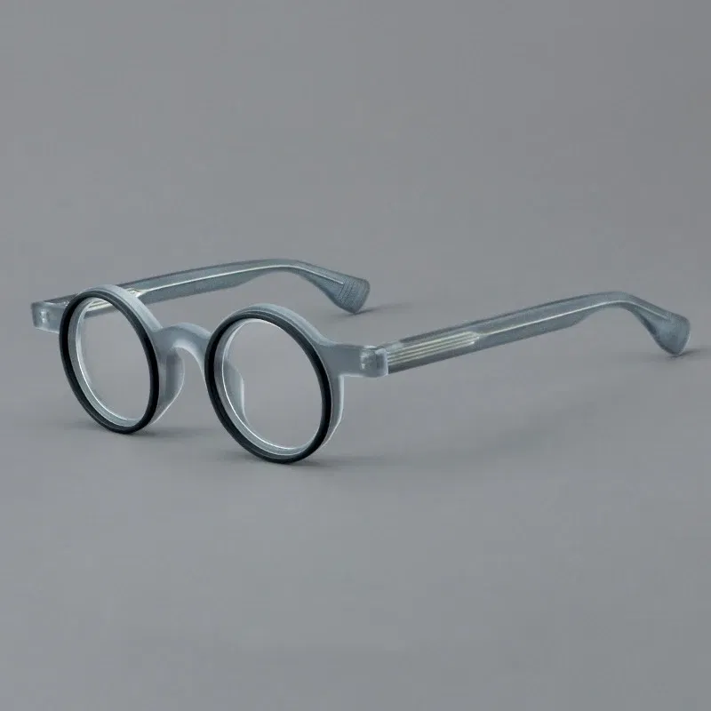 Frame Color: GRAY, Eye Prescription: +125 - VCKA Round Acetate Photochromic Reading Glasses Frame Men Prescription Anti-blue Eyeglasses Women Custom Eyewear +0.50 to+6.0