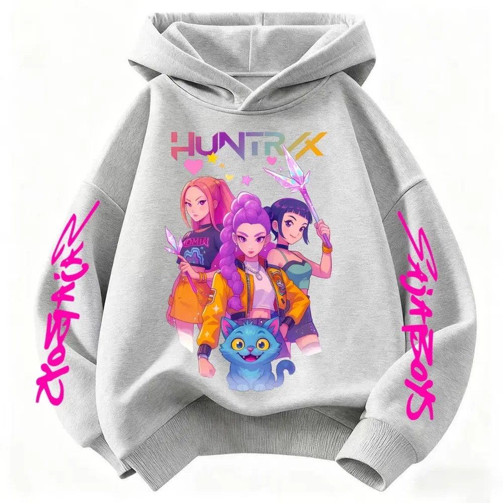Color: Beige, Kid Size: 2T - Movie KPop Demon Hunters Rumi Mira Zoey Graphic Hoodie Men's Women Korean Fashion Trend Streetwear Unisex Casual Fleece Pullover